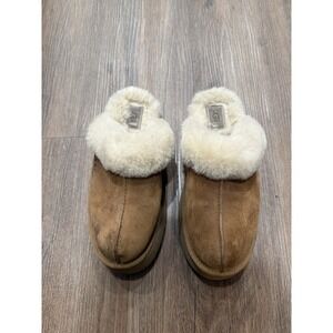 UGG Disquette Women's Chestnut Suede Shearling Slippers Size 9